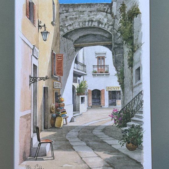 VINTAGE (1970s) MARIO CUPPA SIGNED "SORENTO" WATERCOLOR (EUC) - Picture 8 of 9